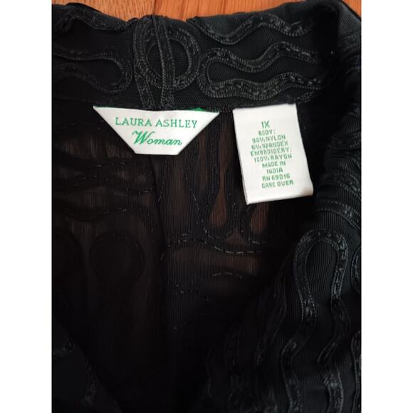 LAURA ASHLEY Black Jacket Top Semi Sheer Abstract Zip Up Blouse 1X Texture - Picture 10 of 14